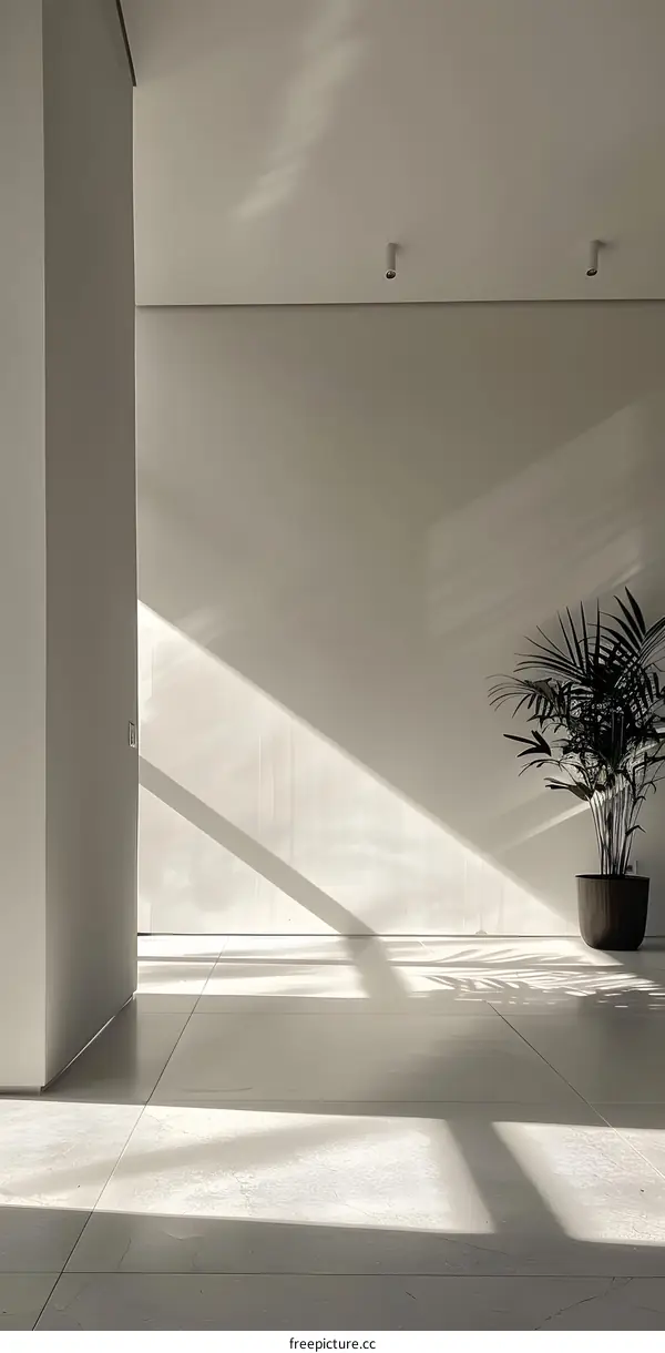 Minimalist Interior Design With Sun Rays and Palm Plant