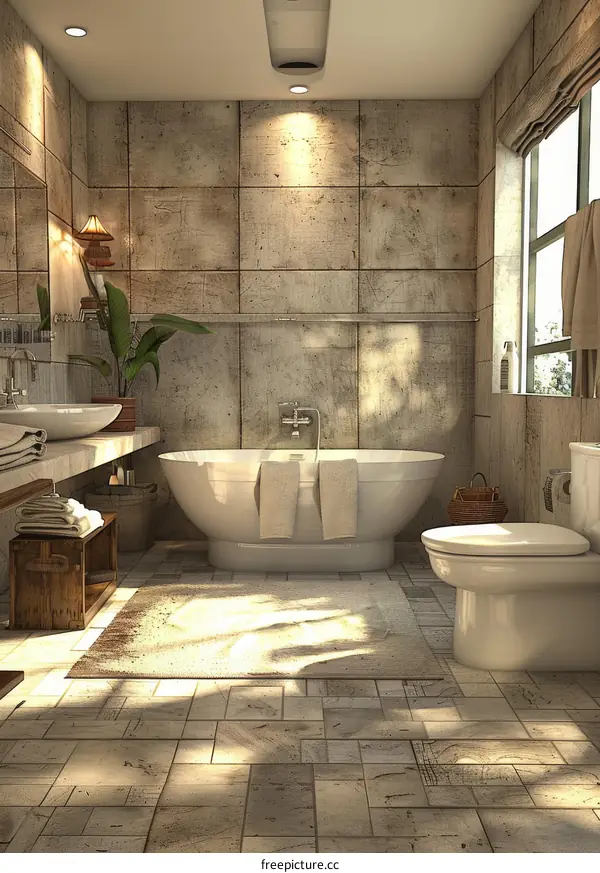 Rustic Beige Bathroom Interior Design
