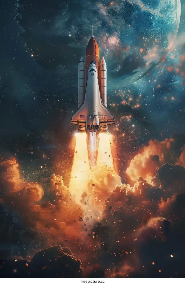 Space Shuttle Atlantis Launching into Space