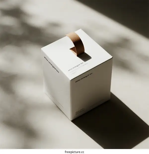 White Box with Handle and Brown Accent on Light Background