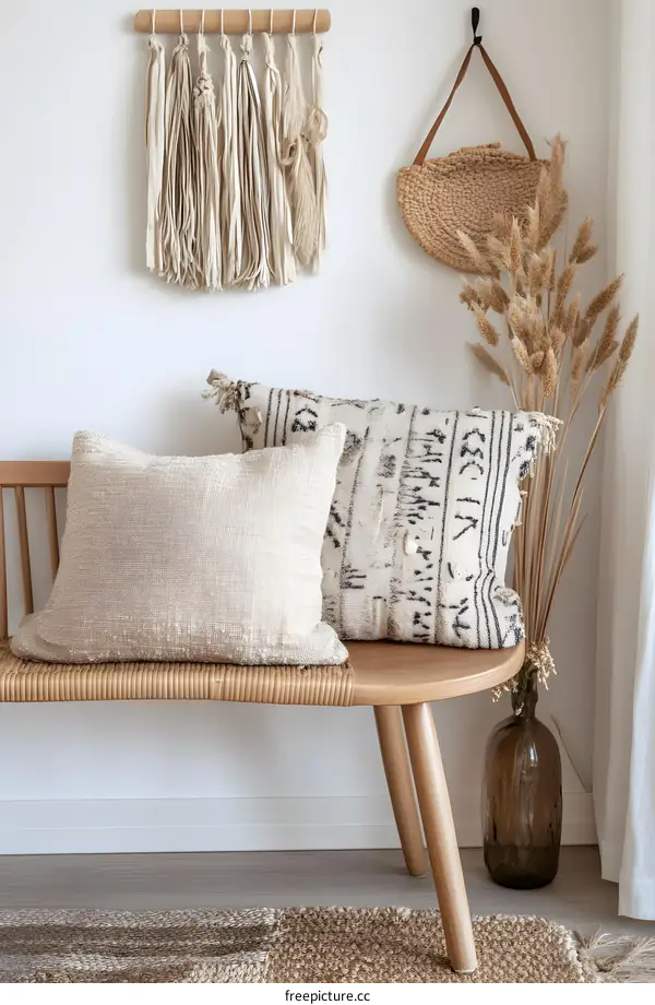 Minimalist Bohemian Style Home Decor With Woven Wall Hanging