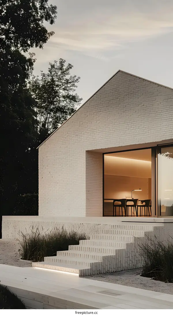 Modern Brick House with Stone Steps and Minimalist Design