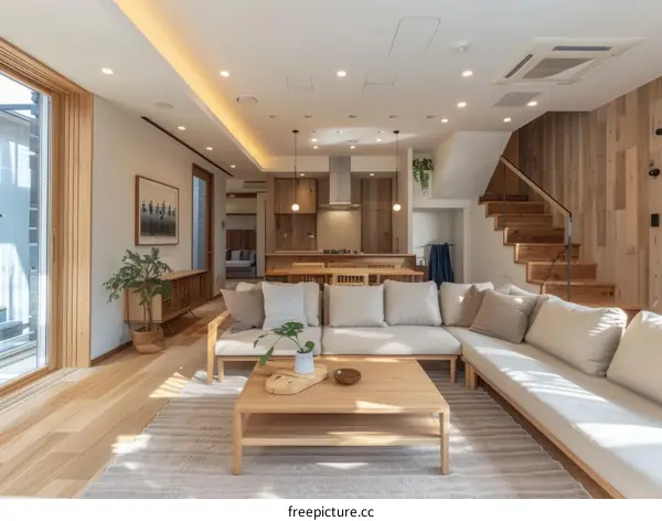 A bright and airy living room with a minimalist design