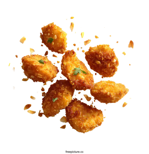 [Transparent Background PNG]Crispy Fried Chicken Bites Over White Background