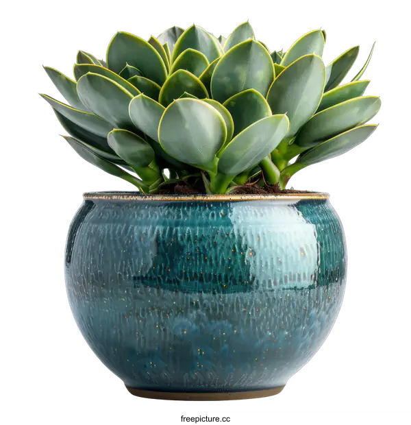 [Transparent Background PNG]Green Succulent Plant in Blue Ceramic Pot
