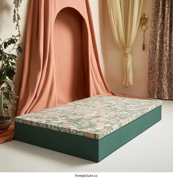 Green and Peach Floral Pattern Mattress Topper