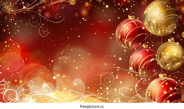 Christmas background with red and gold balls