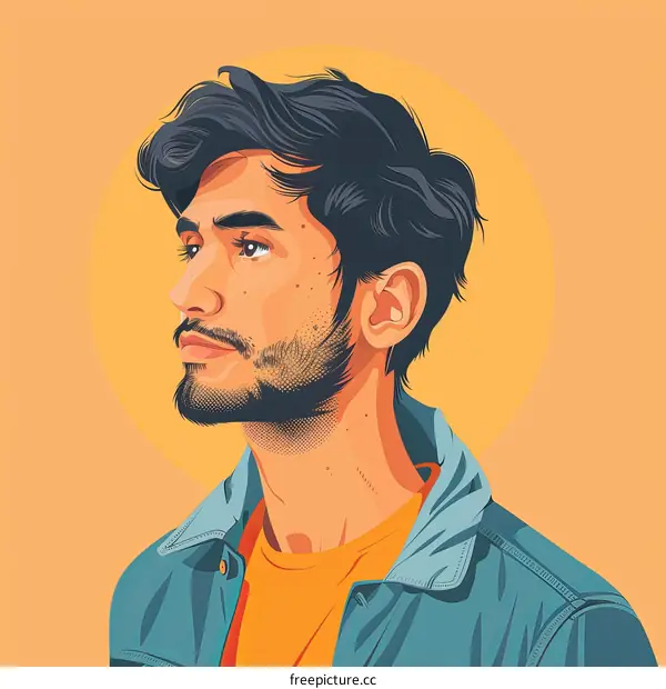 Man with dark hair in blue jacket looking to the side