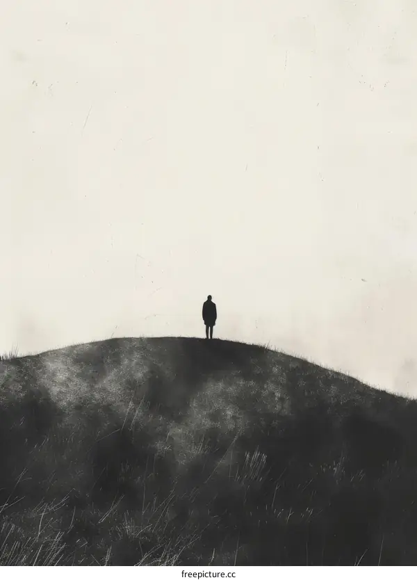 Man alone on a desolate hilltop