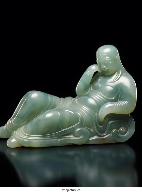 Green Jade Carving of a Reclining Figure
