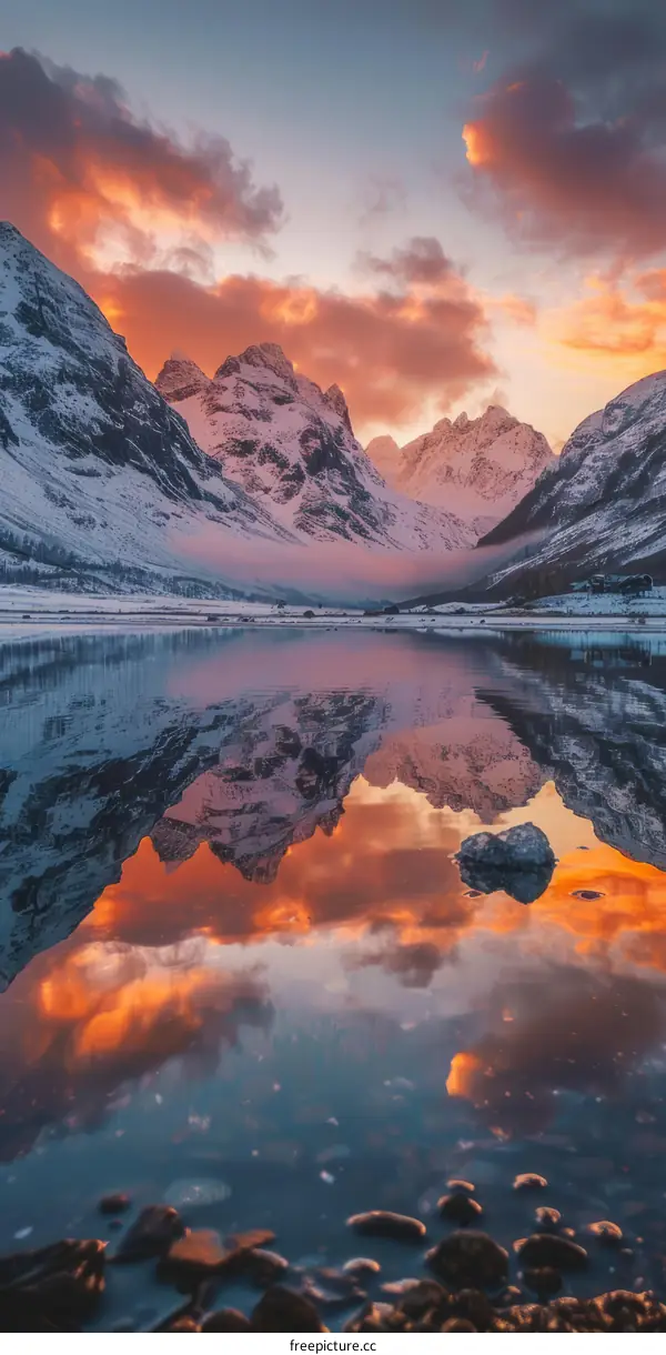 Mountain lake sunset reflection