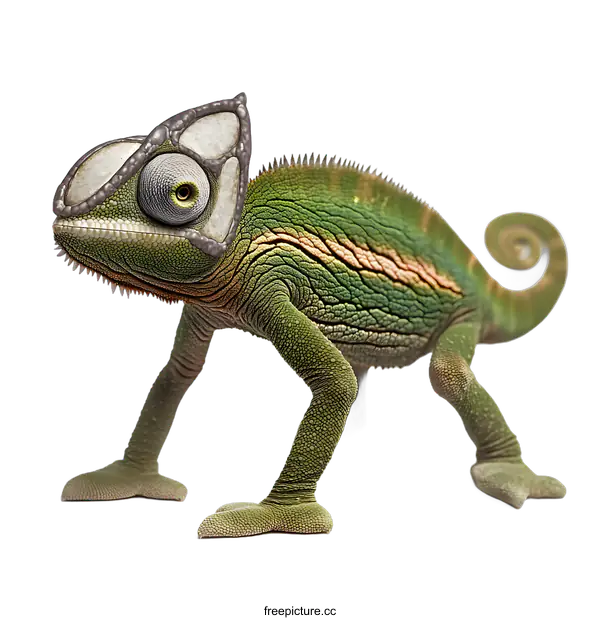 [Transparent Background PNG]Green Chameleon With Unique Head Ornament