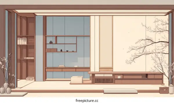 Modern Japanese-Style Living Room Illustration