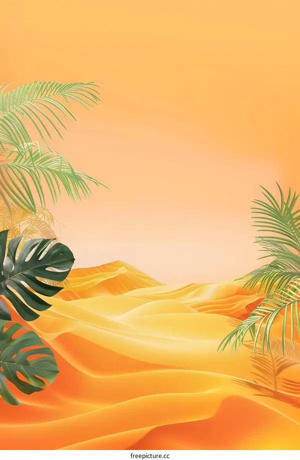 Orange Desert Landscape with Palm Leaves