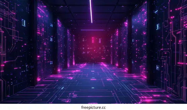 Neon Circuit Corridor Futuristic Artwork