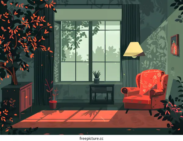 Cozy Living Room with Window and Plants