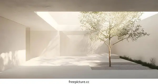 Minimalist Modern Patio with Skylight and Tree