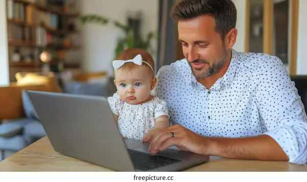 Father and Baby Working From Home Together