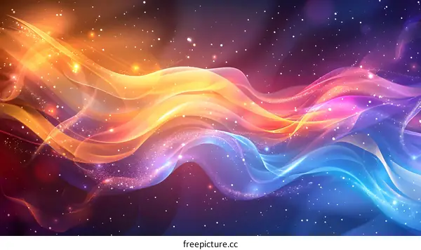 Colorful abstract glowing magic light curves and waves background