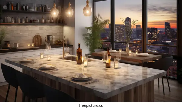 Modern kitchen with phenomenal city views