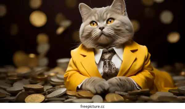 Rich Cat in Suit with Golden Coins