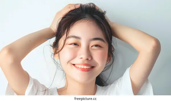 Portrait of a Young Woman with a White Shirt and a Happy Expression