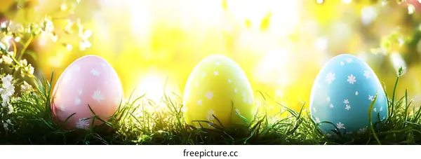 Easter Eggs in Grassy Meadow Springtime