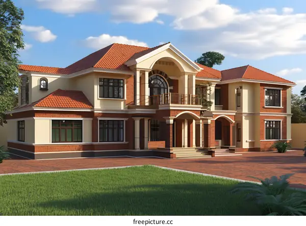 Exterior Design of a Modern Two Story House with Red Brick Walls