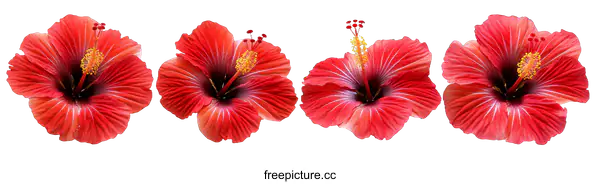 [Transparent Background PNG]Beautiful Red Hibiscus Flowers in a Row