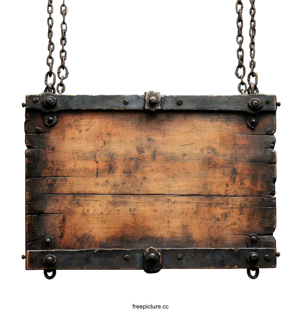 [Transparent Background PNG]Vintage Wooden Sign with Iron Hardware