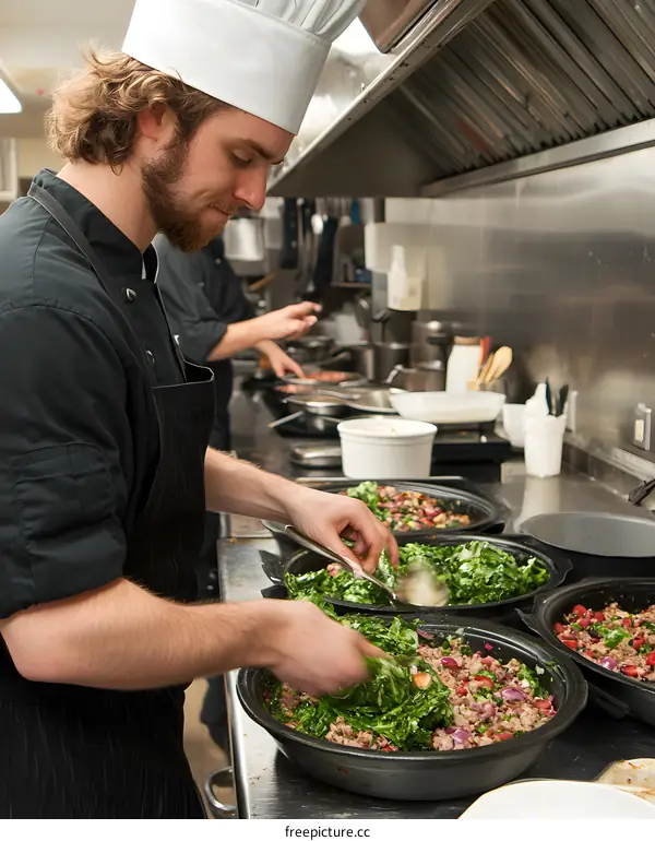 Chef Preparing Food in Commercial Kitchen