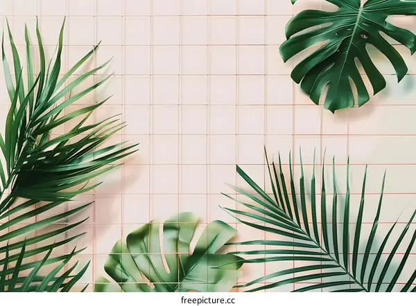 Tropical Leaf Wall with Grid Background