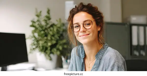 Smiling Caucasian Woman in Office Setting
