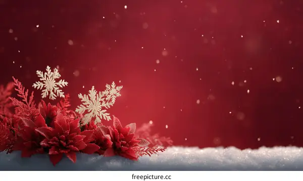 Red Poinsettia and Snowflakes Winter Festive Decoration