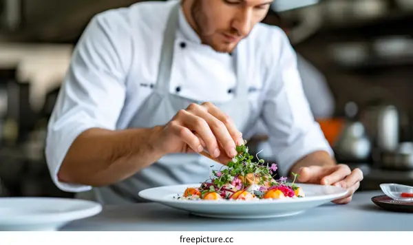 Chef carefully plating a dish