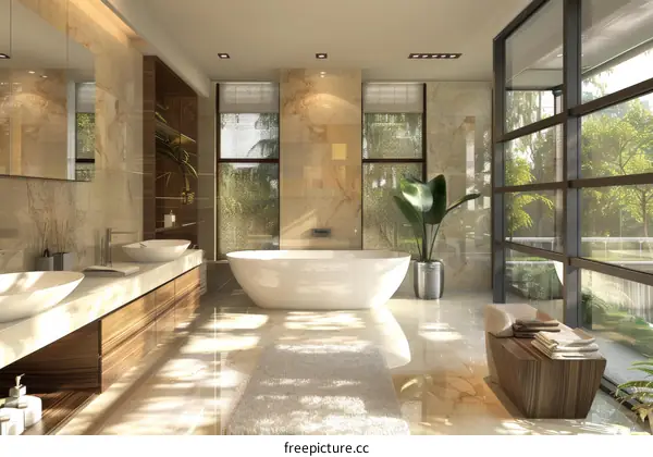 Modern Bathroom with Marble and Wood Elements
