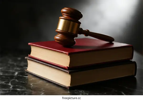 Wooden Gavel Resting on Stack of Legal Books