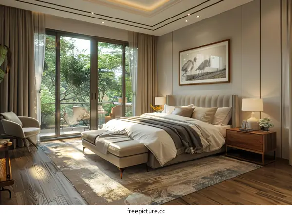 Modern Bedroom with Nature View Illustration
