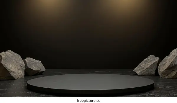 Dark Minimalist Product Display with Rocks