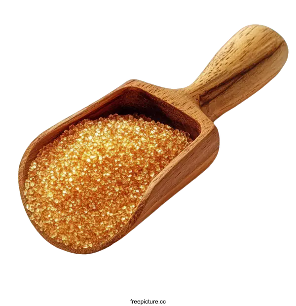 [Transparent Background PNG]Wooden Sugar Scoop Filled with Golden Sugar Crystals