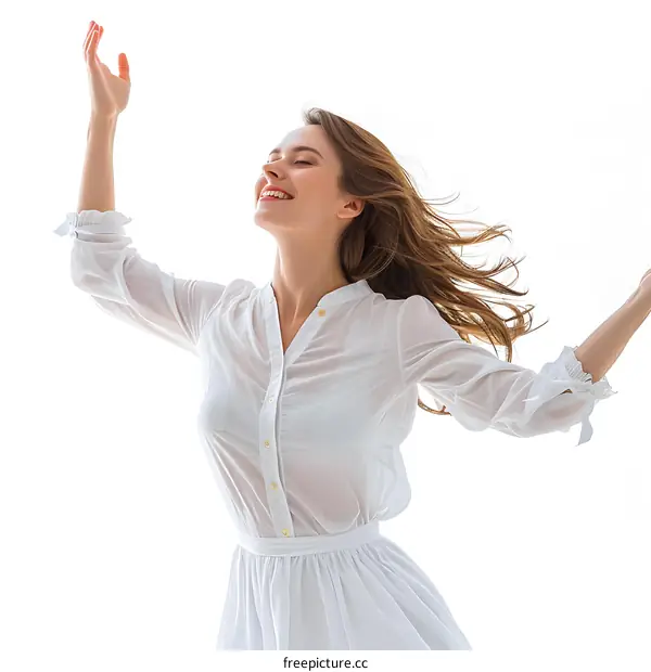 carefree young woman with arms outstretched