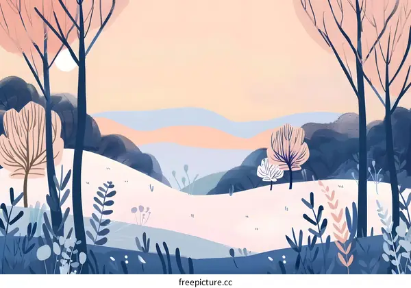 Pink Sunset Over a Blue Forest