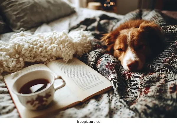 Cozy Bedtime with Dog and Book