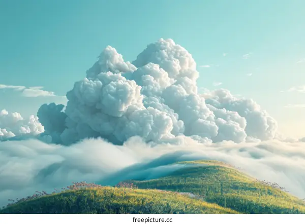A Majestic White Cloud Floats above a Verdant Hill