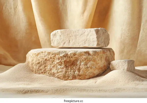 Beige Stones Displayed on Sand Background