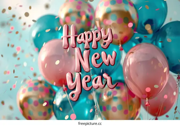 Happy New Year 3D Balloons - Pink & Blue