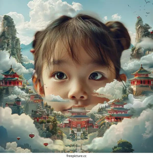 Little girl's dream of the ancient oriental world