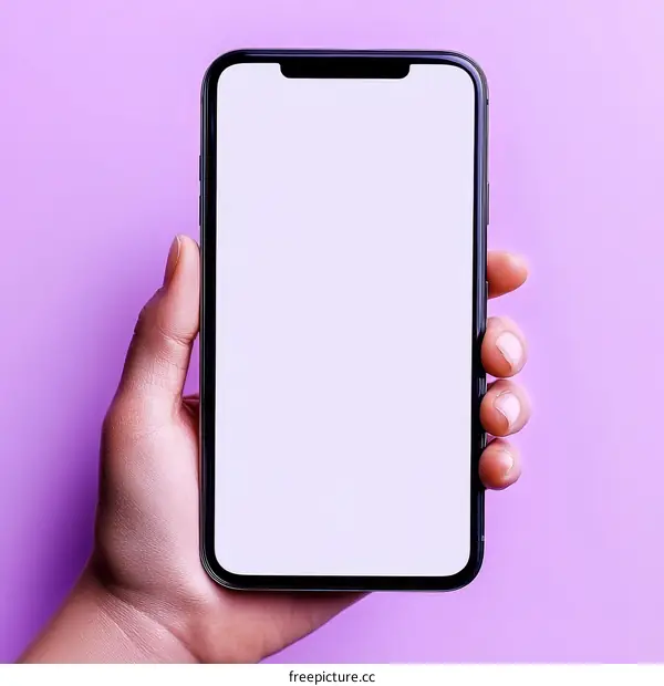 Smartphone Held by a Person Against a Purple Background