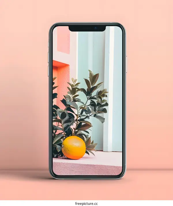 Orange Fruit On Smartphone Screen Mockup