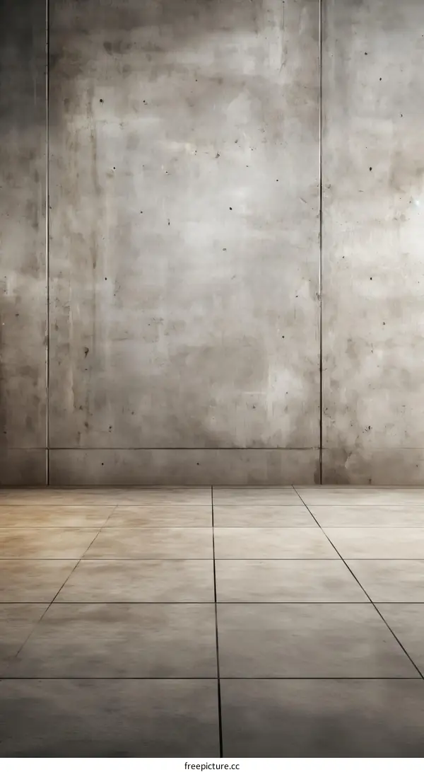 Grunge concrete room interior with tiled floor